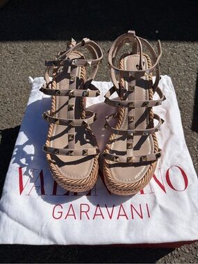 Valentino Garavani Blush Studded Rope Gladiator Sandals